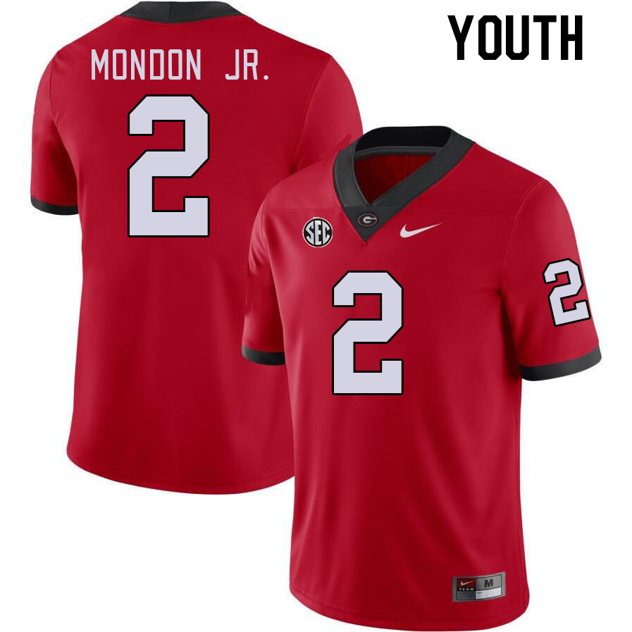 Georgia Bulldogs Youth Smael Mondon Jr. #2 Red Stitched College UGA Football Jersey 23FQ012OI